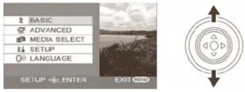 BASIC ADVANCED MEDIA SELECT SETUP LANGUAGE SETUP ← ENTER EXIT HESO