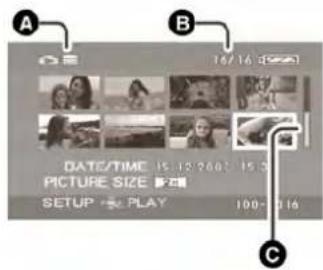 A B 16/16 DATE/TIME 15.12/2007 15:03 PICTURE SIZE SETUP = PLAY 100-216 C