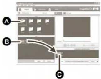 PANASONIC SDR-H20EP - Executați clic pe folderul dorit (A), selectați scena (B) și adăugați-o pe listă (C) prin tragere și plasare cu mouse-ul. - 1