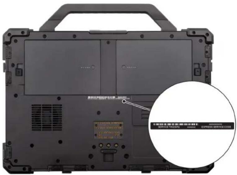 DELL Pro Rugged 13 RA13250 - Localizarea etichetei de service sau codului de serviciu expres a computerului - 1