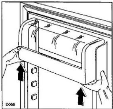 Diagram of hands installing or adjusting a door panel with arrows indicating movement (no text or symbols present)