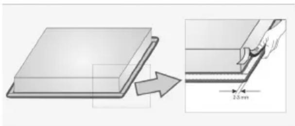 Diagram zobrazujúci 3D objekt rezaný šípkou, spolu so zväčšeným pohľadom na malý obdĺžnikový objekt s rozmerom 2,5 mm (bez textu alebo symbolov na samotnom objekte).