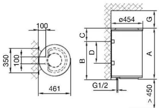 100 350 100 461 Ø454 G C D B A G1/2 >450