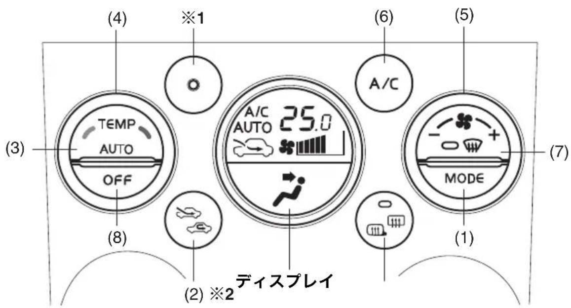 (4) ※1 TEMP AUTO OFF (3) (8) A/C 25.0 A/C AUTO (6) (5) MODE (7) (1) (2) ※2 ディスプレイ