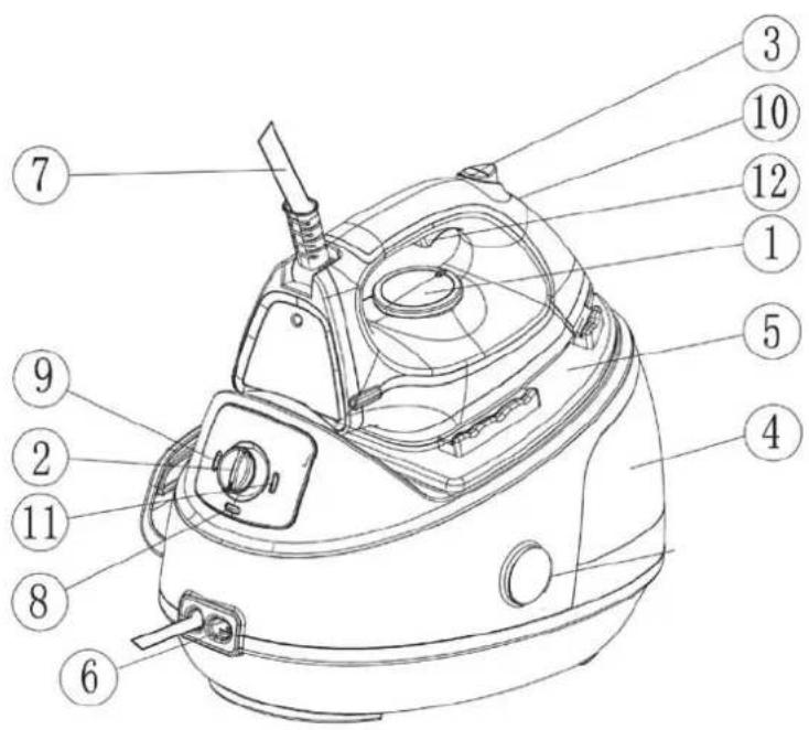 Technical diagram of a mechanical device with numbered parts for identification