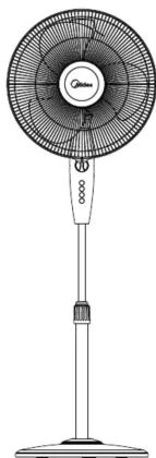 Line drawing of a standard 15-inch electric fan with a stand (no text or symbols)