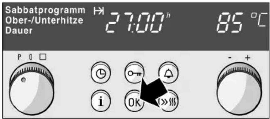 Sabbatprogramm → 27:00 h 85 °C Ober-/Unterhitze Dauer P O □ i OK >>>
