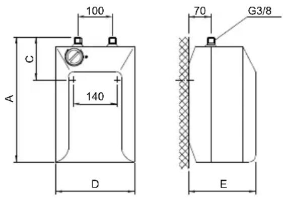 100 C A 140 D 70 G3/8 E