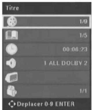 Titre 1/9 1/5 00:06:23 I ALL DOLBY 2 1/1 Deplacer 0-9 ENTER