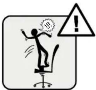 Warning symbol showing a person falling on an office chair with a warning sign and exclamation mark
