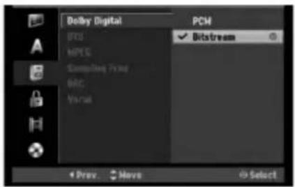 Dolby Digital PCM BITS MPEG Sampling Print BAC VISA Bitstream Prev. Move Select
