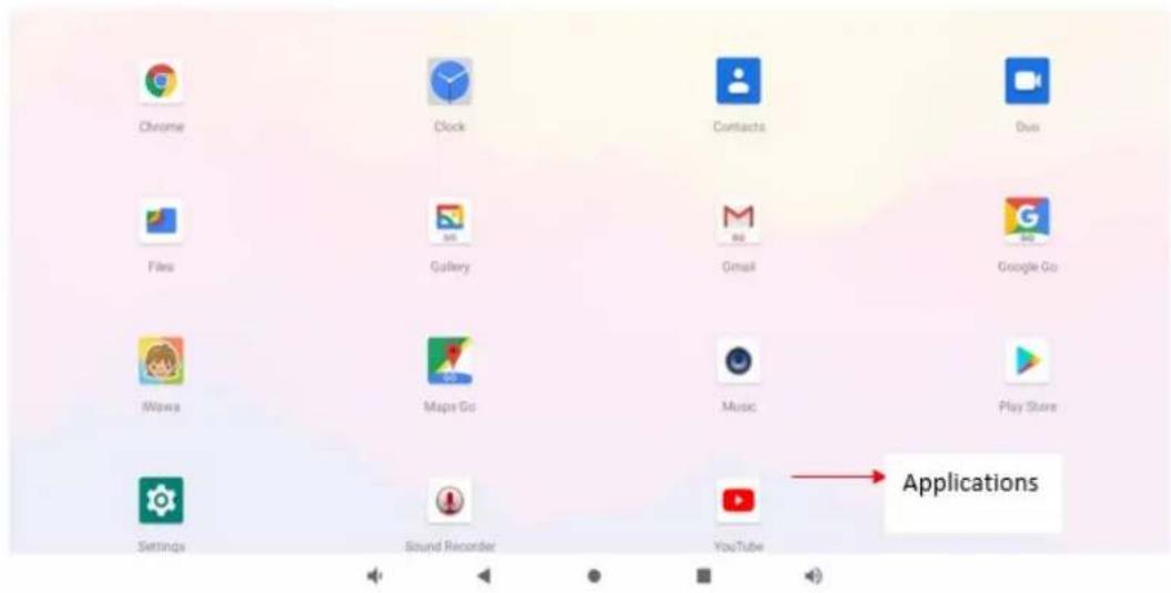 Chrome Clock Contacts Duo Files Gallery Gmail Google Go iMawa Maps Go Music Play Store Settings Sound Recorder YouTube Applications