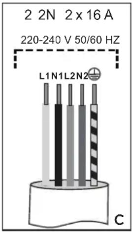 2 2N 2 x 16 A 220-240 V 50/60 HZ L1N1L2N2 C