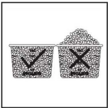 Illustration showing two food containers with checkmarks and crosses, one containing a granular substance and the other filled with granular material.