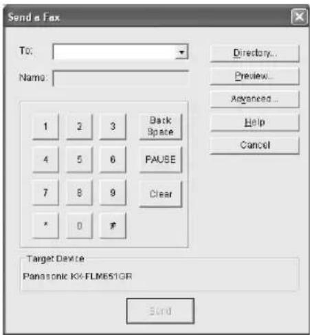 Send a Fax To: Name: 1 2 3 Back Back Space 4 5 6 PAUSE 7 8 9 Clear * 0 # Target Device Panasonic K4-FLM651GR Send