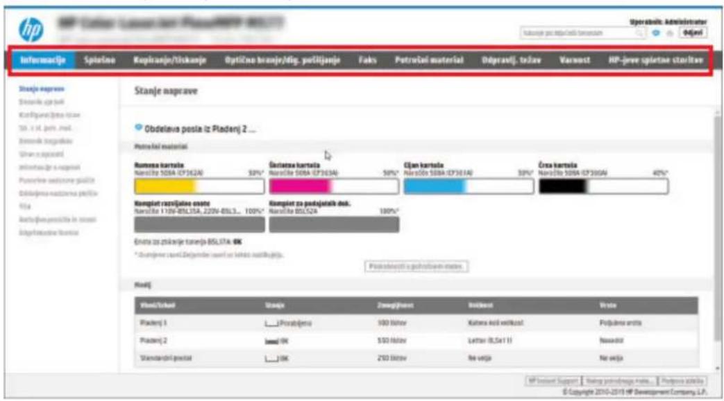 HP LaserJet Enterprise MFP M431 - Funkcije HP-jevega vgrajenega spletnega strežnika - 1
