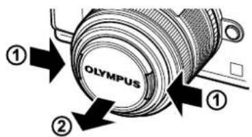 OLYMPUS E-PM2 - Remove the lens cap. - 1