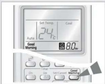 Set Temp. Cool 24°C Auto Good Morning Off 8.0 hr Timer Set/Cancel Good Morning On Up