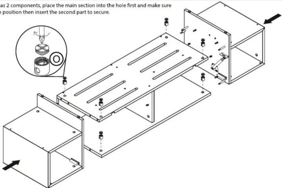 as 2 components, place the main section into the hole first and make sure position then insert the second part to secure.