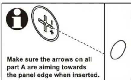 Make sure the arrows on all part A are aiming towards the panel edge when inserted.