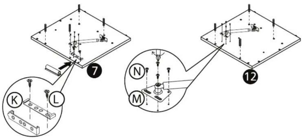 Technical diagram showing mechanical assembly steps with labeled components and numbered parts