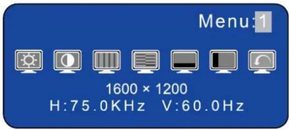 Menu: 1 1600 × 1200 H:75.0KHz V:60.0Hz