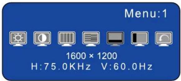 Menu:1 1600 × 1200 H:75.0KHz V:60.0Hz