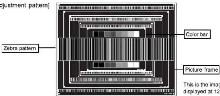 Zebra pattern Adjustment pattern] Color bar Picture frame This is the image displayed at 12