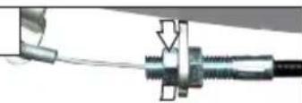Diagram illustrating a manual lawn tool with labeled parts and directional arrows indicating movement or assembly.