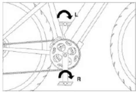 Technical diagram showing mechanical components with labeled parts L and R, likely illustrating a gear or cam mechanism.