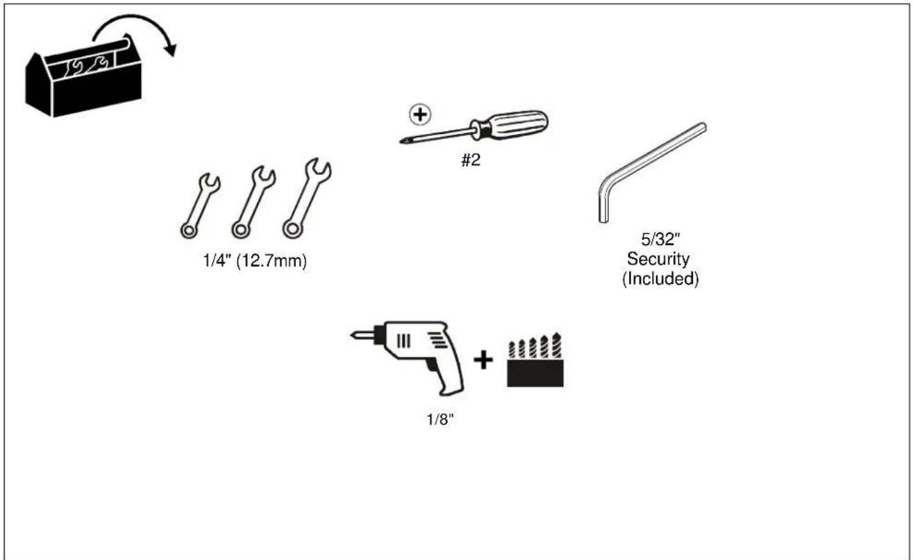 1/4" (12.7mm) #2 5/32" Security (Included) 1/8"