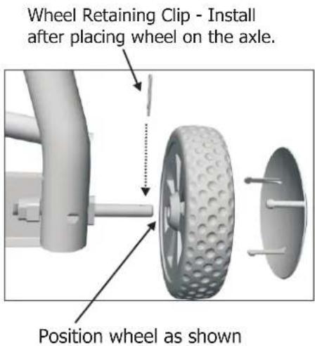 Wheel Retaining Clip - Install after placing wheel on the axle. Position wheel as shown