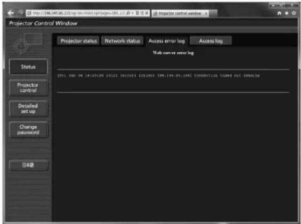 Projector Control Window Projector status Network status Access error log Access log Web server error log EVI (Add the Location Status) (Add the ID) (Add ID) (Add ID) Connection Wizard not download Status Projector control Detailed set up Change password $50