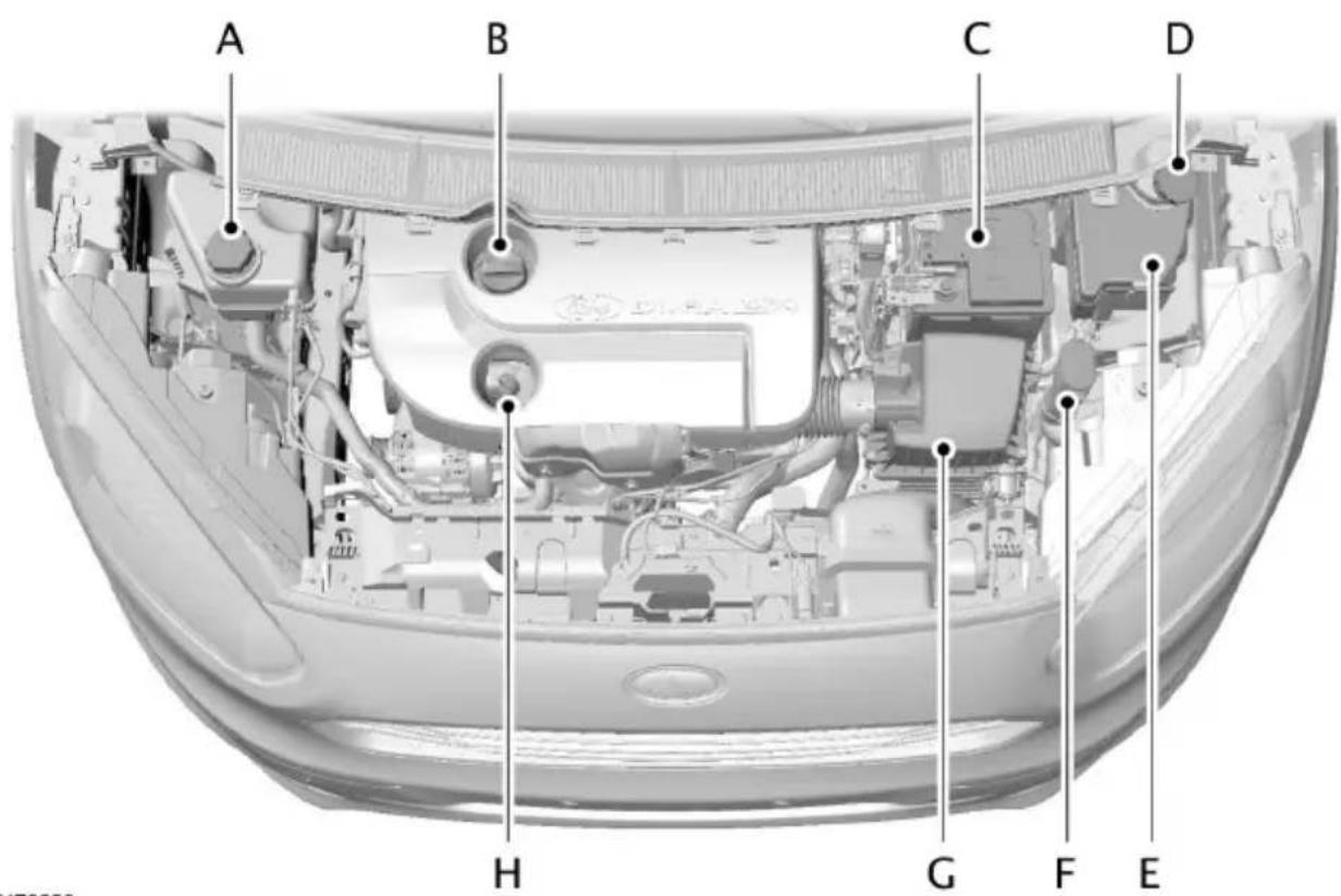 FORD Tourneo Courier (2014) - UNDER MOTORHUVEN – ÖVERSIKT - 1.5L DURATORQ-TDCI (55KW/75HK), VÄNSTERSTYRD - 1