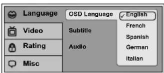 AUDIOVOX VOD850 - Language for On-Screen Display - 1