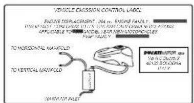 VEHICLE EMISSION CONTROL LABEL ENGINE displacement: 304 m. ENGINE FAILURE DIN VEHICLE CONSTRUCTION BY: CIVI AND CANADIAN PROCESSED OPERATING APPLICABLE TO WHEELS, YEAR NEW MOTORcycles FIRE FAILURE TO HORIZONTAL MASSFOLD TO VERTICAL MASSFOLD PENNSATOR: 100 TOM A C DUCTOR 40129 BLOODNIA 100 L