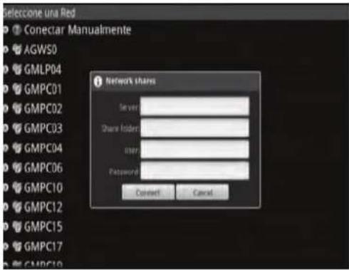Selecione una Red Conecar Manualmente AGWS0 GMLP04 GMPC01 GMPC02 GMPC03 GMPC04 GMPC06 GMPC10 GMPC12 GMPC15 GMPC17 GMPC18 Network shares Server Share folder user Password Connect Cancel
