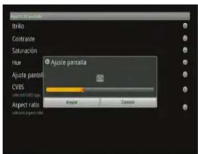 Ajuste pantalla Brillo Contraste Saturación Hue Ajuste pantalla CVBS selected USB1 from Aspect ratio Anglear Cochlear