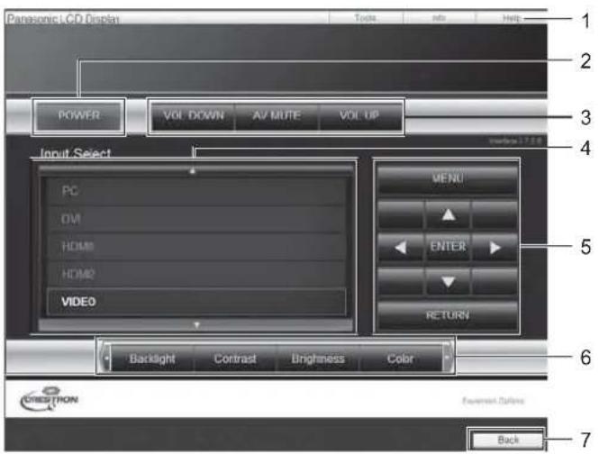 Panasonic LCD Display Tools Info Help POWER VOL DOWN AV MUTE VOL UP Input Select PC OM HDMI HDMI2 VIDEO MENU ENTER RETURN Backlight Contrast Brightness Color CREDITRON Powerset Options Back