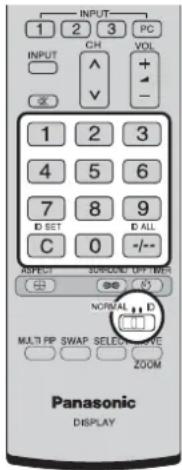 INPUT 1 2 3 PC INPUT CH VOL V 1 2 3 4 5 6 7 8 9 D SET D ALL C 0 -/- ASPECT SOROUND OFF NORMAL E MULTI PP SWAP SELECT ZOOM ZOOM Panasonic DISPLAY