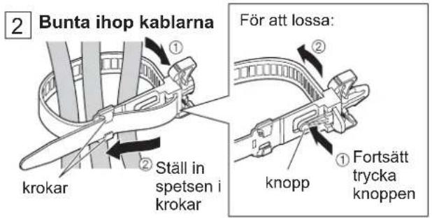 2 Bunta ihop kablarna För att lossa: ① ② krokar Ställ in spetsen i krokar knopp ① Fortsätt trycka knoppen