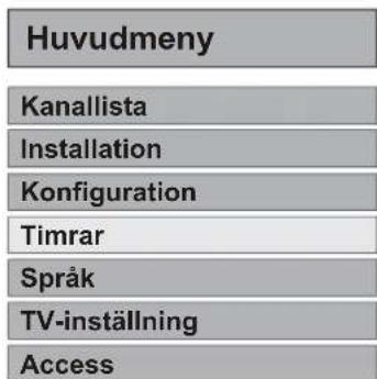 Huvudmeny Kanallista Installation Konfiguration Timrar Språk TV-inställning Access