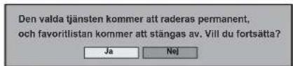 Den valda tjänsten kommer att raderas permanent, och favoritlistan kommer att stängas av. Vill du fortsätta? Ja No)