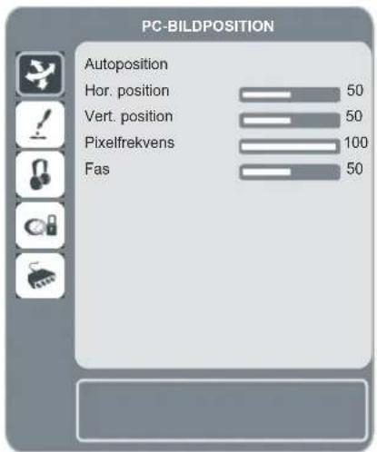 PC-BILDPOSITION Autoposition Hor. position 50 Vert. position 50 Pixelfrekvens 100 Fas 50