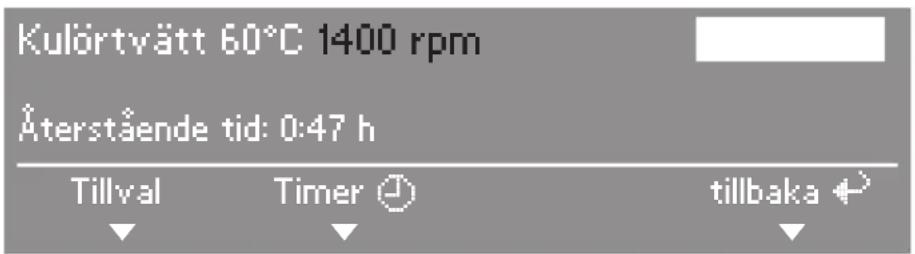 Kulörtvätt 60°C 1400 rpm Äterstående tid: 0:47 h Tillval Timer tillbaka