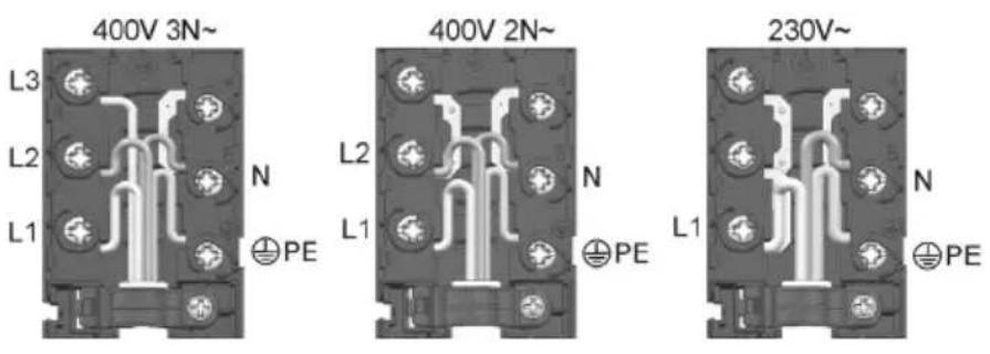 400V 3N~ L3 L2 L1 N PE 400V 2N~ L2 L1 N PE L1 230V~ N PE