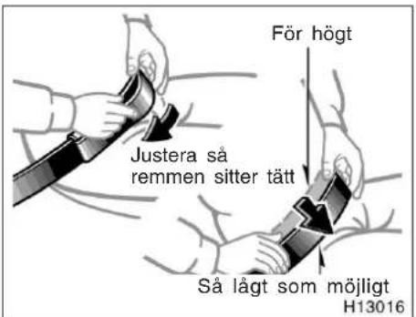 För högt Justera så remmen sitter tätt Så lågt som möjligt H13016