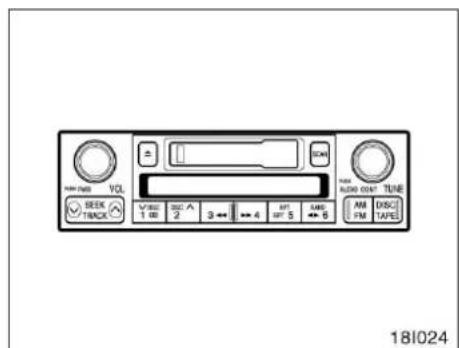 VOL + - SOM RADIO OUTPUT TUNE SEEM TRACK CONTROL 1.00 2 3 ↔ 4 5 ↔ 6 AM DISC FPM TAPE 18I024