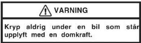 WARNING Kryp aldrig under en bil som står upplyft med en domkraft.