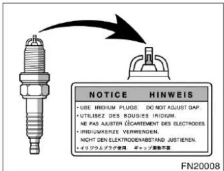 NOTICE HINWEIS • USE IRIDIUM PLUGS. DO NOT ADJUST GAP. • UTILISEZ DES BOUGIES IRIDIUM. NE PAS AJUSTER LÉCARTEMENT DES ELECTROOES. • IRIDIUMKERZE VERWENDEN. NICHT DEN ELEKTRODENABSTAND JUSTIEREN. • イリジウムプラグ使用. ギャップ自動不要. FN20008